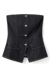 Mango Strapless Denim Top In Black