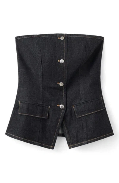 Mango Clemence Denim Bustier Top In Black