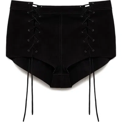 Mango Cloe Lace-up Leather Shorts In Black