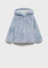 Mango Faux Fur Hooded Coat Blue In Blue