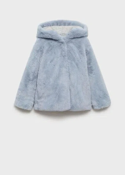 Mango Kids' Faux Fur Hooded Coat Blue