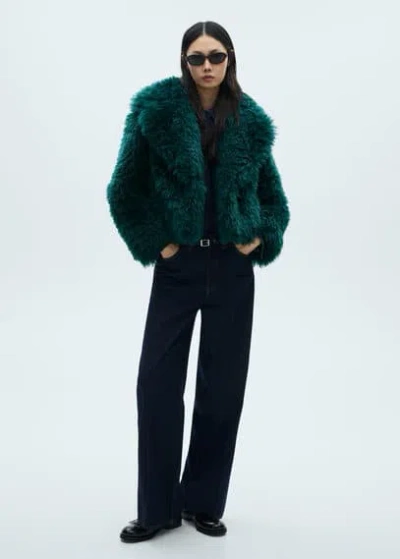Mango Coat With Fur-effect Lapels Blue