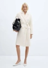 Mango Coat With Lapels And Belt Ecru In Ecru