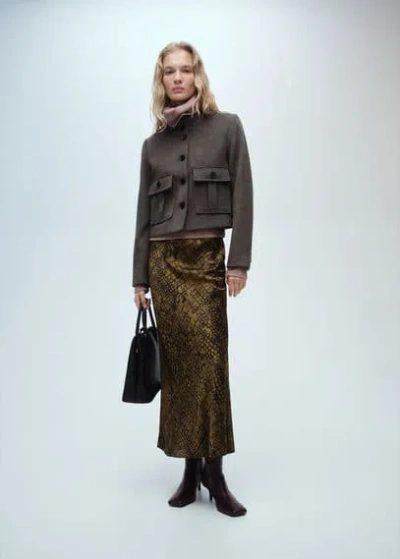 Mango Coco Print Flared Skirt Brown