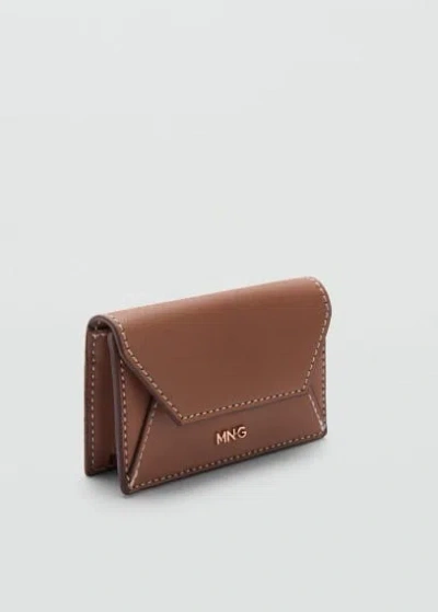 Mango Coin Purse With Flap And Decorative Stitching Leather