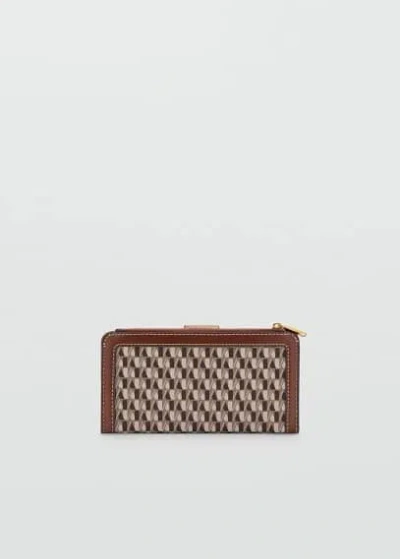 Mango Coin Purse With Printed Logo Leather In Marron Moyen