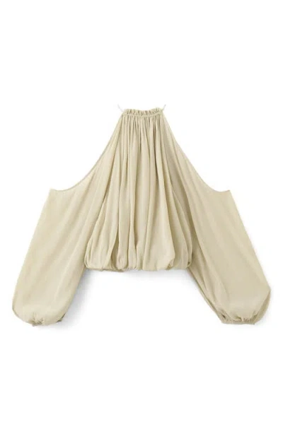 Mango Cold Shoulder Bubble Hem Top In Green