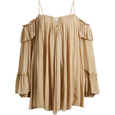 Mango Cold Shoulder Long Sleeve Minidress In Brown