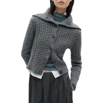 Mango Collar Heather Cable Cardigan In Grey