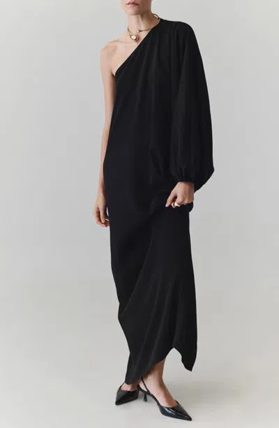 Mango Collar One-shoulder Maxi Dress In Black