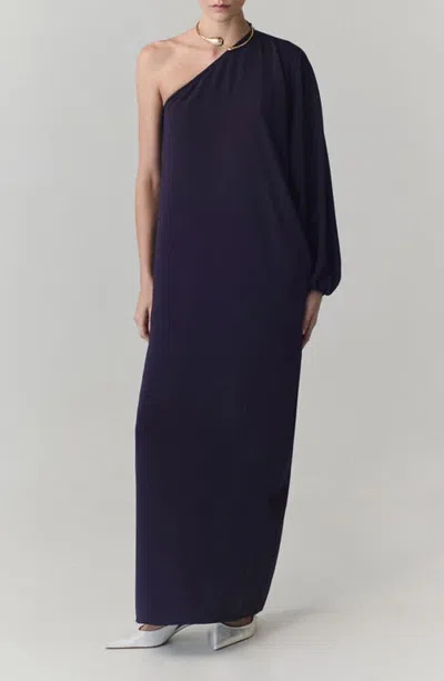 Mango Collar One-shoulder Maxi Dress In Blue