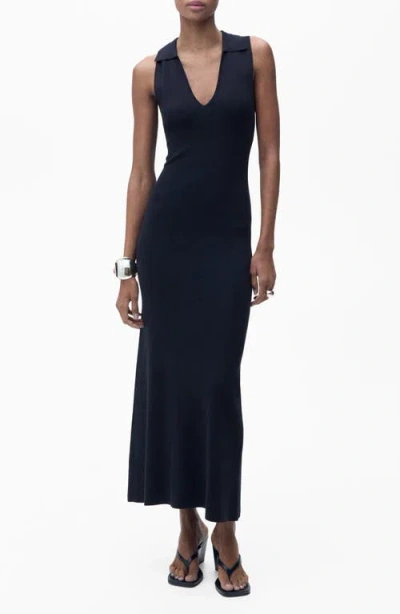 Mango Collar Sleeveless Maxi Sweater Dress In Blue