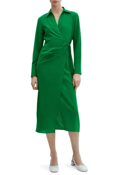 Mango Collared Midi Wrap Dress In Green