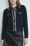 Mango Collared Tweed Jacket In Blue