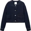 Mango Collarless Denim Jacket In Open Blue