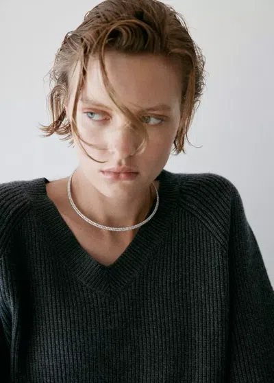 Mango Collier Avec Détails Brillants In Argent