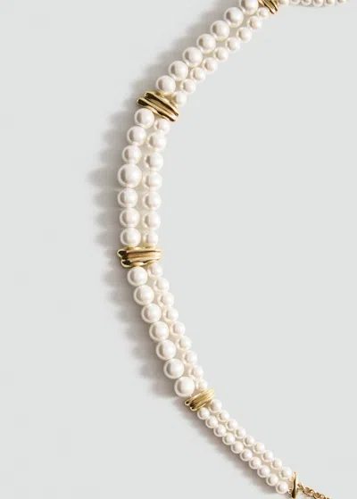 Mango Collier Double Chaîne Perles Combiné Blanc - Femme - Taille Unique -  In White