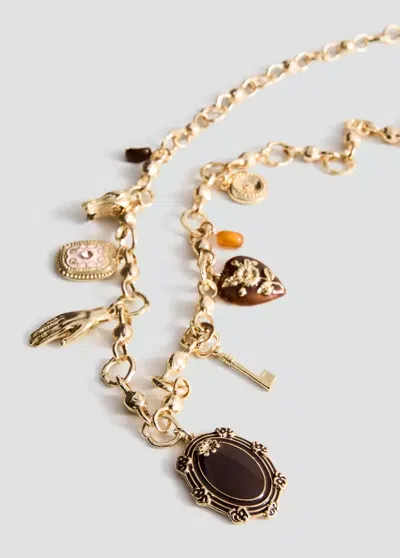 Mango Collier Perles Combinées In Gold