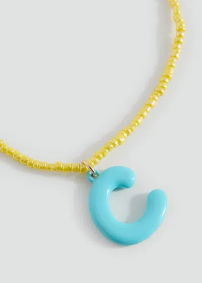 Mango Kids' Letters Bead Necklace Aqua Green In Gold