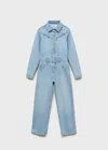 Mango Long Denim Jumpsuit In Blue