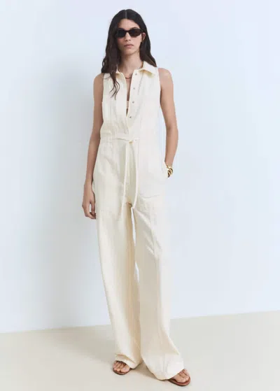 Mango Long Denim Jumpsuit Ecru