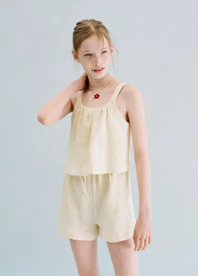 Mango Kids' Combinaison À Bretelles Avec Broderie Florale In Sand