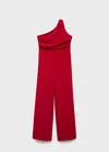 Mango Long Jumpsuit With Asymmetrical Neck In Red