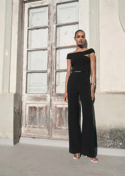 Mango Asymmetric Long Jumpsuit In Black
