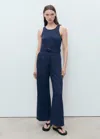 Mango Straight Leg Denim Jumpsuit With Belt Detail In Bleu Nuit