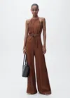Mango Halter-neck Jumpsuit With Belt Brown In Marron