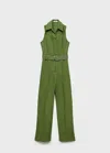 Mango Belted Linen Jumpsuit In Vert
