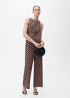 Mango Belted Linen Jumpsuit With Polka Dots Chocolate In Chocolate