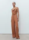 Mango Long Jumpsuit With Draped Neckline Brown