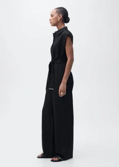 Mango Straight-fit Jumpsuit With Belt Black