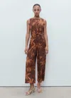 Mango Lyocell Jumpsuit Cut Out Knot Detail Brown