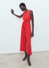 Mango Lyocell Jumpsuit Cut Out Knot Detail Red