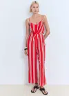 Mango Striped Jumpsuit With Cut-out Red