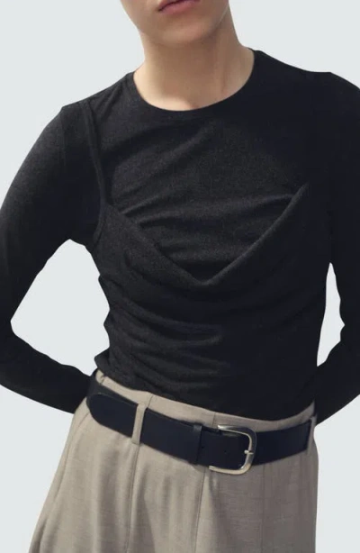 Mango Combine Drape Top In Black