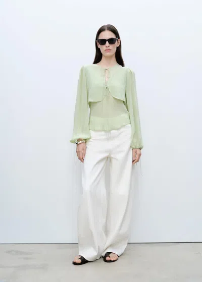 Mango Combined Blouse With Bow Detail Green
