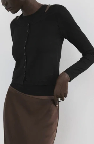 Mango Combined Cardigan In Black