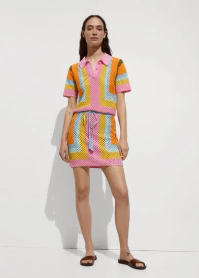 Mango Combined Crochet Mini Skirt Pink