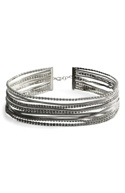 Mango Combined Crystal Choker Necklace In Silver