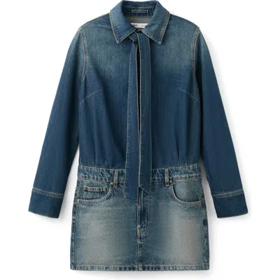 Mango Combined Denim Dress In Blue