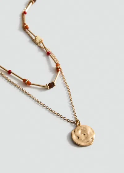 Mango Collier À Double Pendentif Combiné Or - Femme - Taille Unique -  In Gold