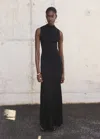 Mango Long Knitted Dress With Perkins Neck Black In Black