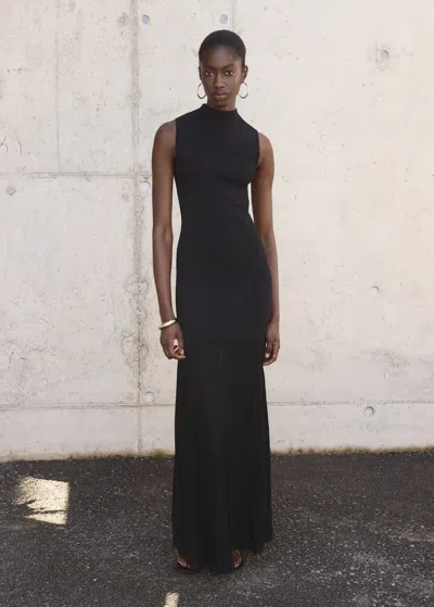 Mango Combined Dress With Perkins Collar Black