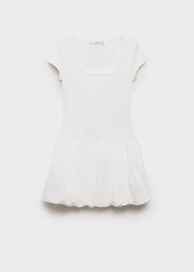 Mango Combined Dress With Puffed Hem White