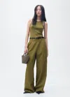 Mango Knotted Modal Jumpsuit Forest Green In Khaki