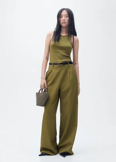 MANGO COMBINED-FABRIC JUMPSUIT WITH BELT KHAKI
