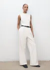 Mango Sleeveless Belted Wide Leg Jumpsuit In White